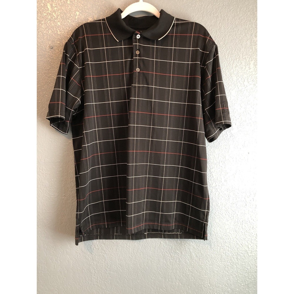 PGA Tour Mens Golf Shirt Size Large Black White Red Polo Short Sleeve Activewear